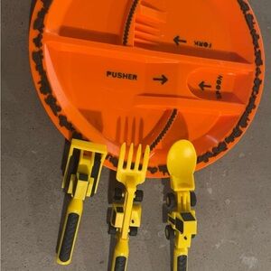 Orange Construction Plate with Utensils